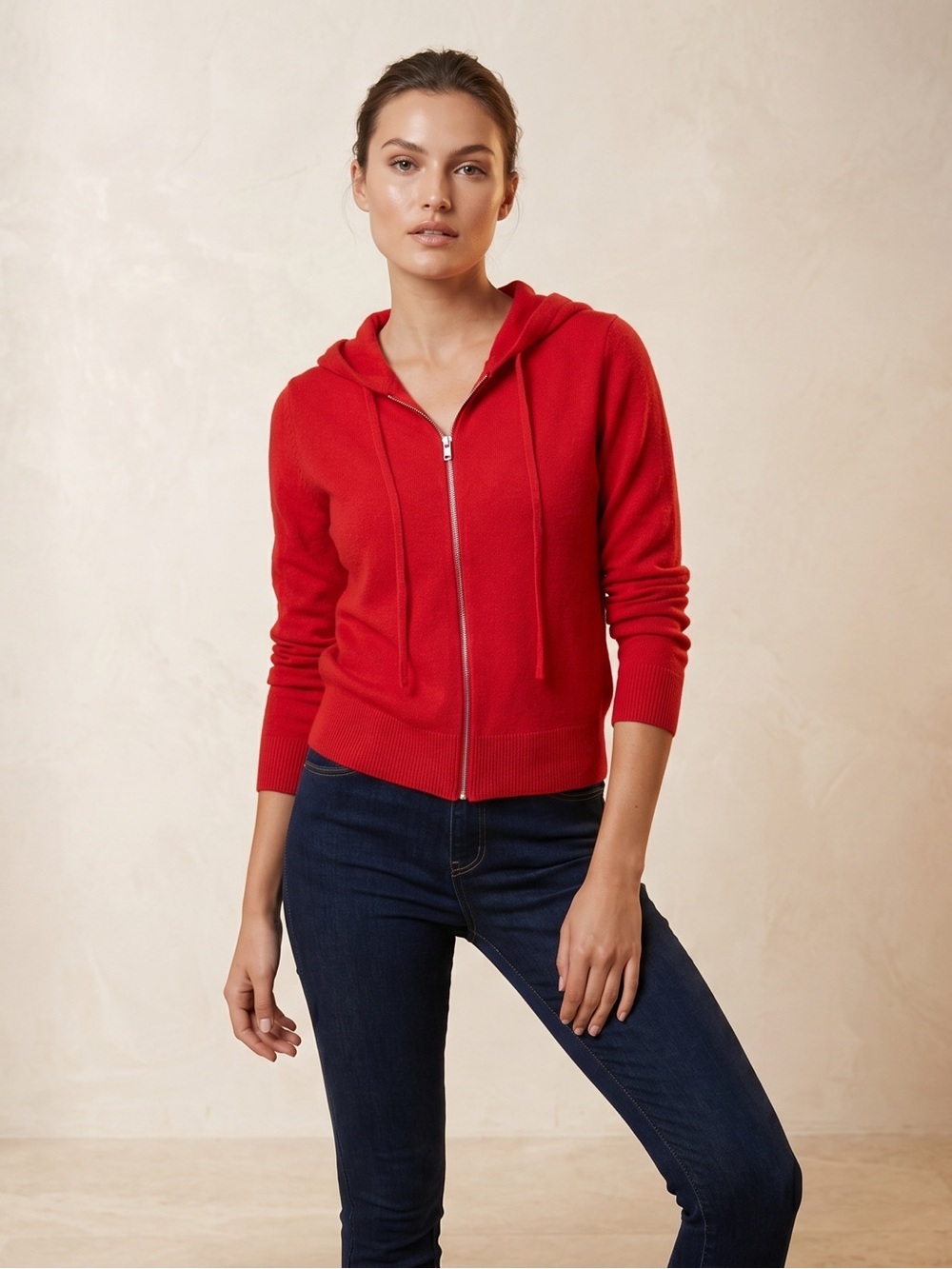 Zenana Scarlet Red Classic Front Zip-Up Hoodie Fitted & Flattering